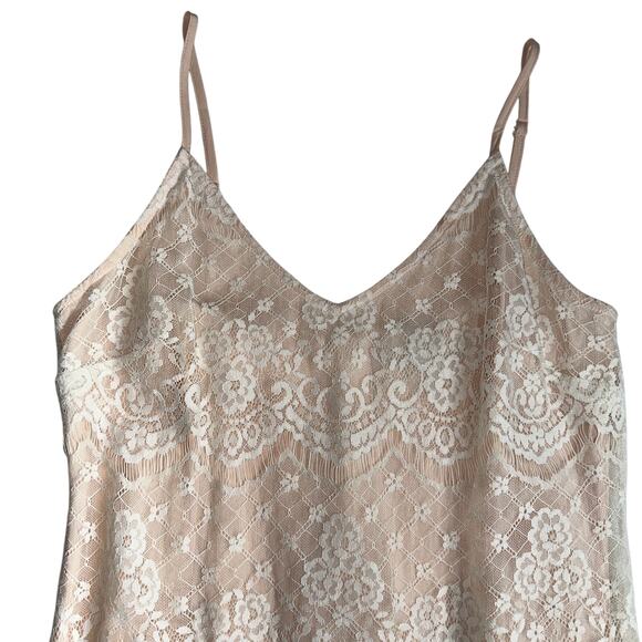 Forever 21 Womens Nude Lace Dress Size XS White Lace Overlay Slip Dress V-Neck - Picture 3 of 9